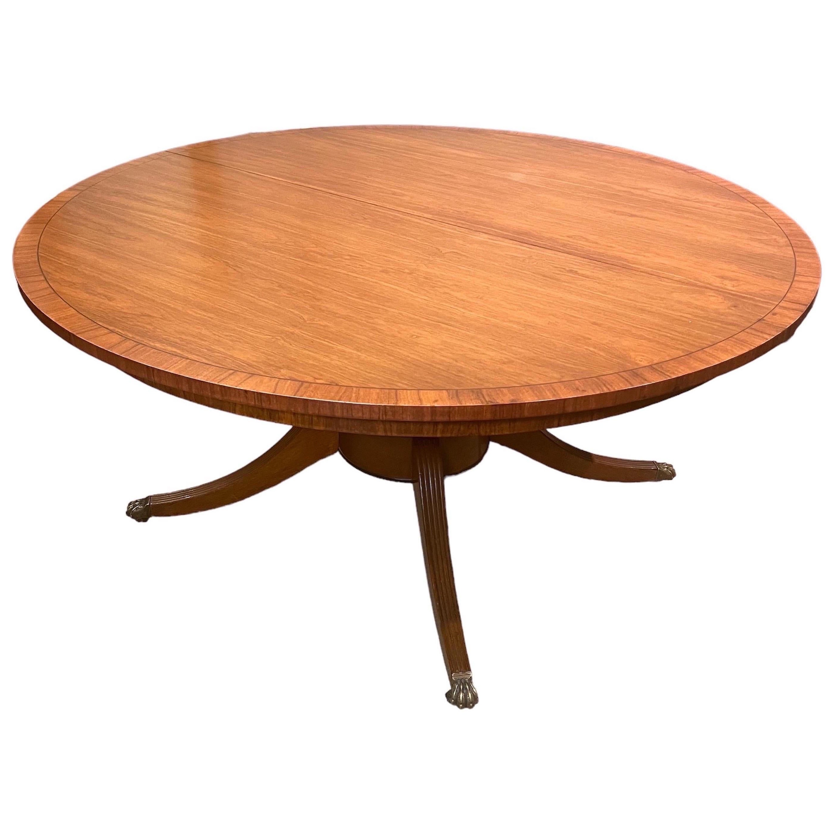 Regency Style Walnut Extension Dining Table with 3 Leaves & Table Pads For Sale