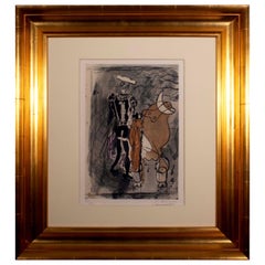 Vintage Georges Braque Untitled Torero Signed Lithograph on Paper 34/75 Framed 1950s