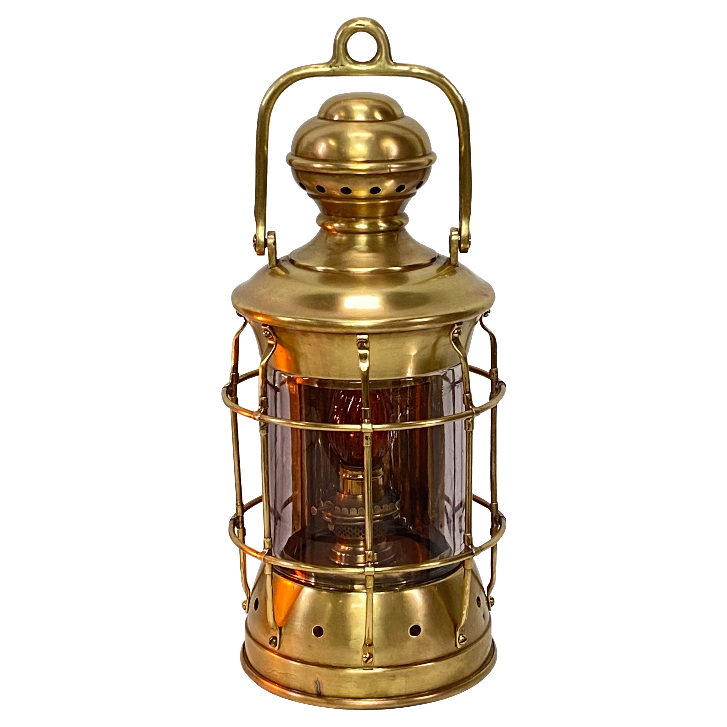 Lampe lanterne de bateau en laiton antique