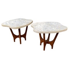 Harvey Probber Walnut Side Tables with Stone and Terrazzo Freeform Tops