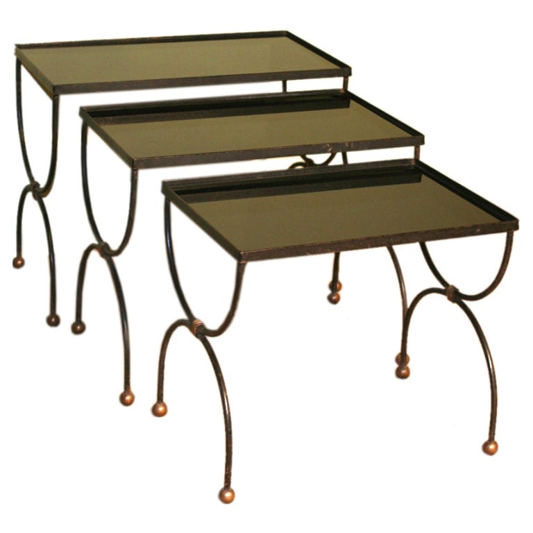 Mid-Century French Nesting Tables with Glass Tops