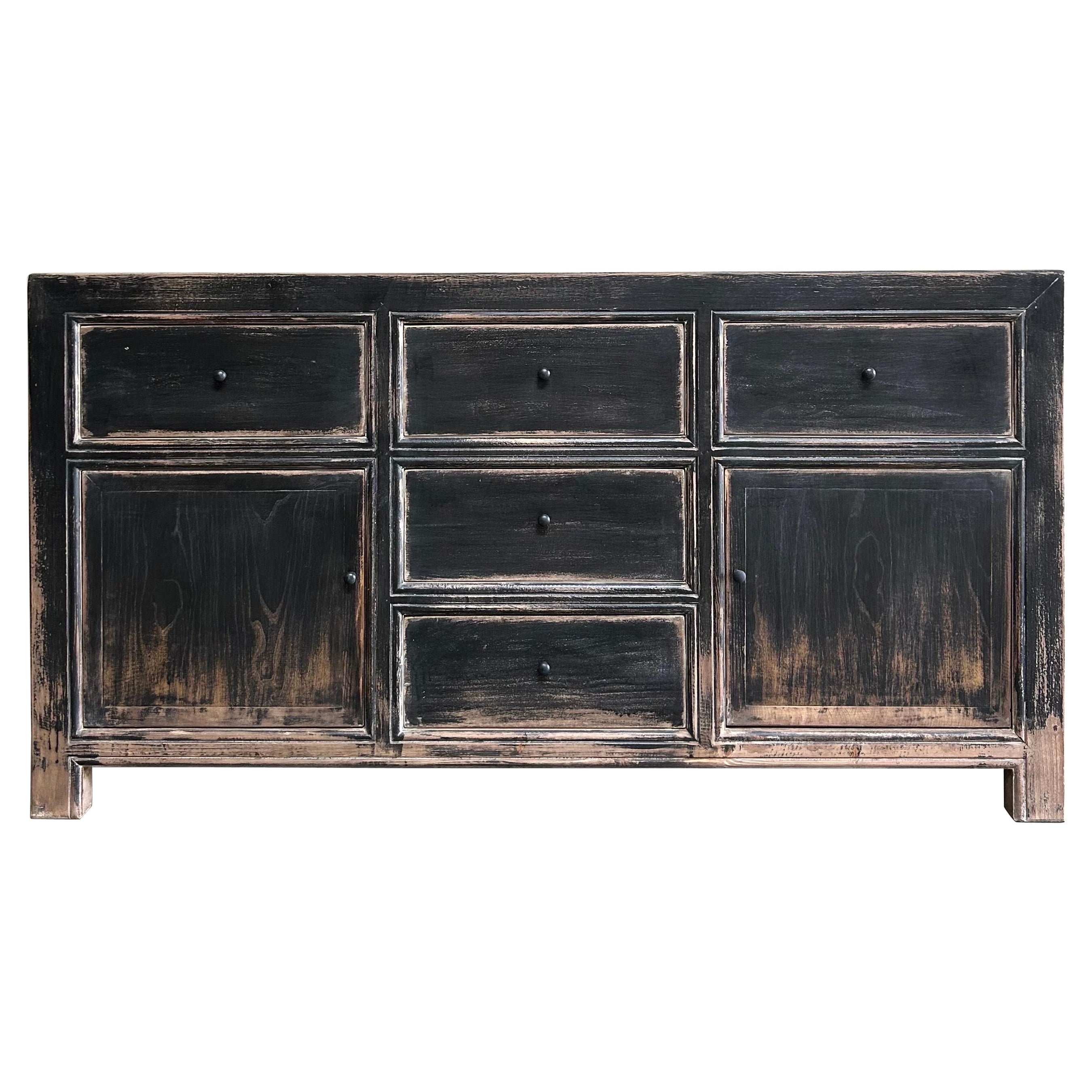 Credenza in legno di recupero in stile vintage con finitura nera e ossidata in vendita