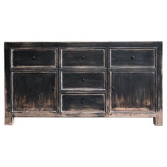 Vintage Style Reclaimed Wood Sideboard in Black Distressed Finish