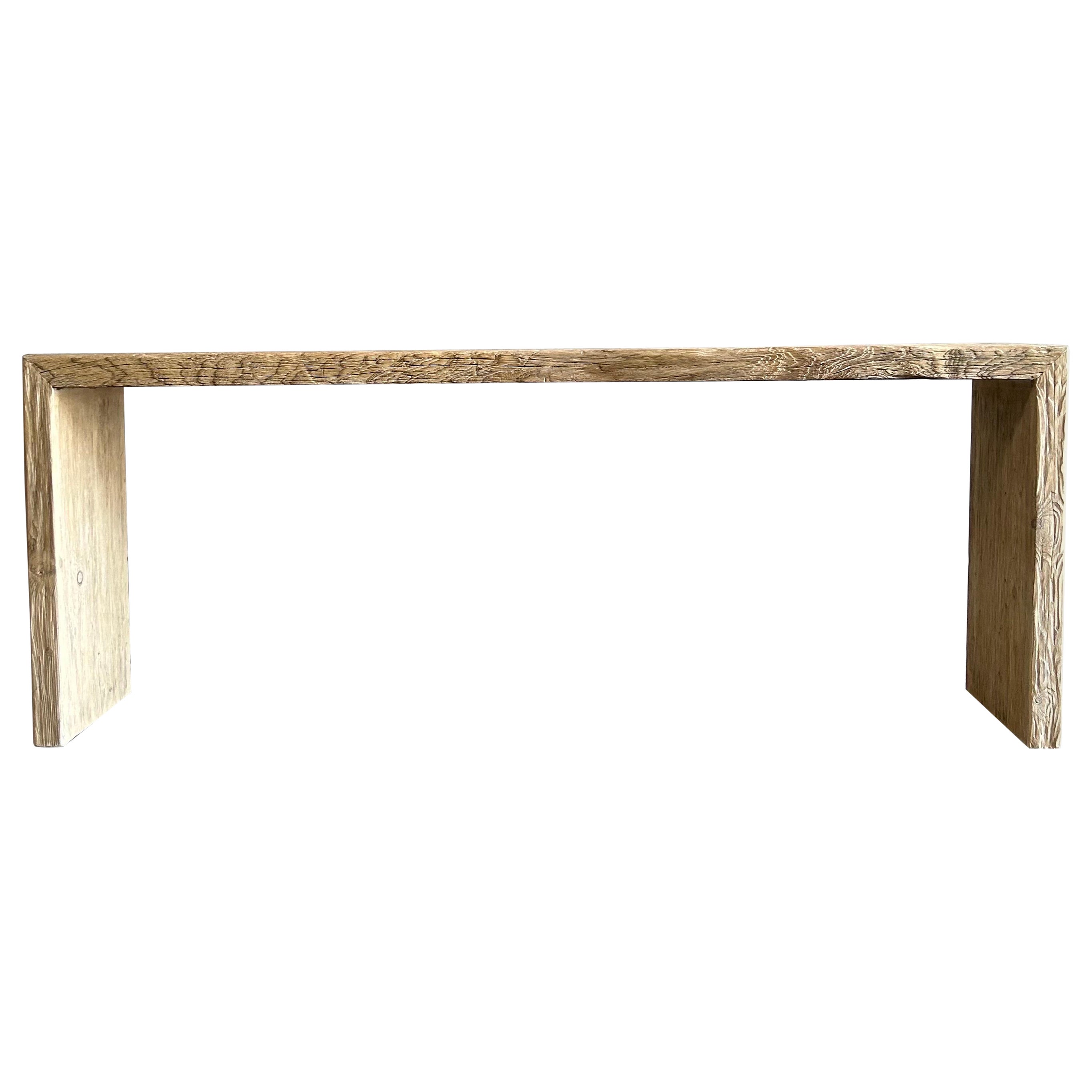 Natural Elm Wood Reclaimed Waterfall Style Console Table 