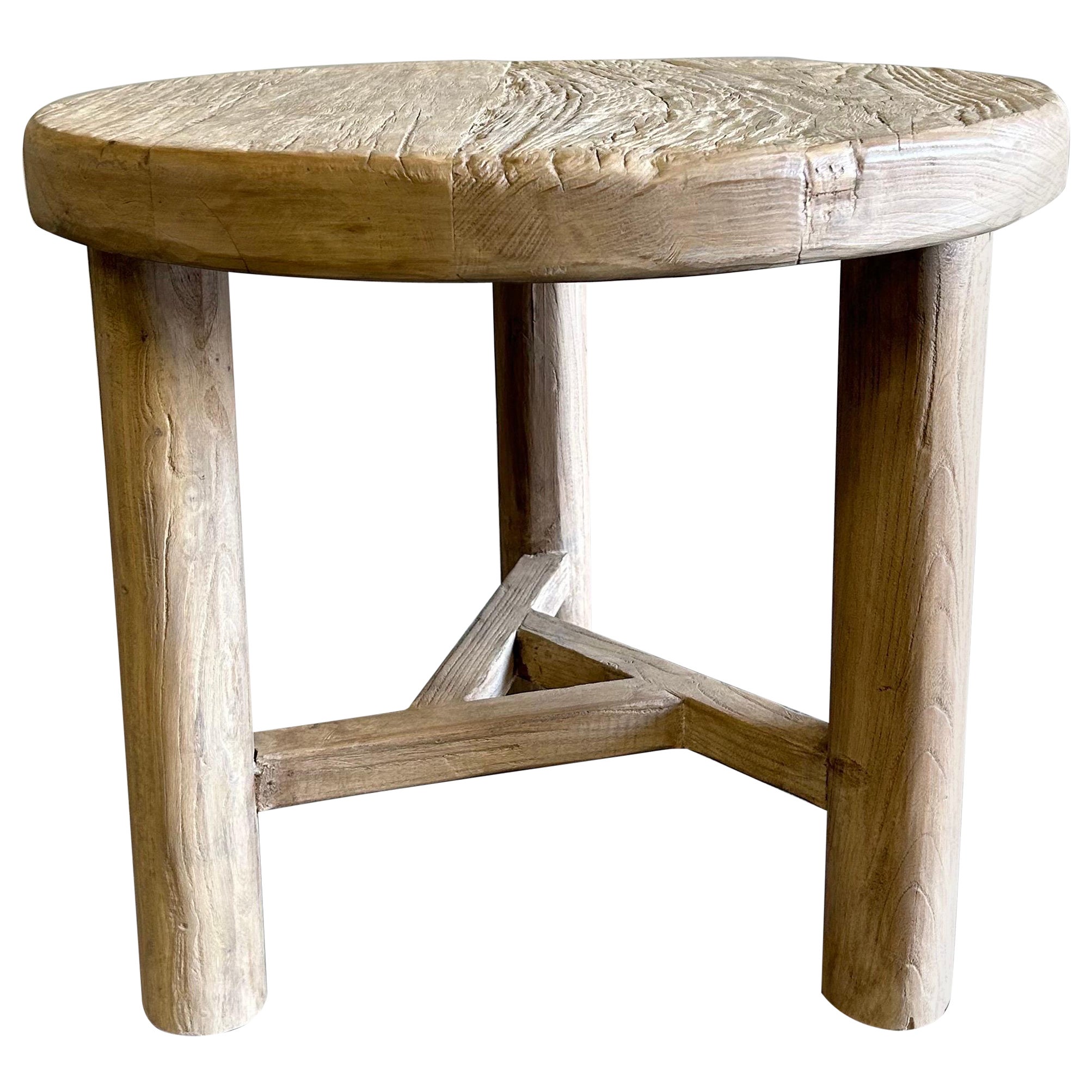 Custom Reclaimed Elm Wood Round Side Table with Round Legs