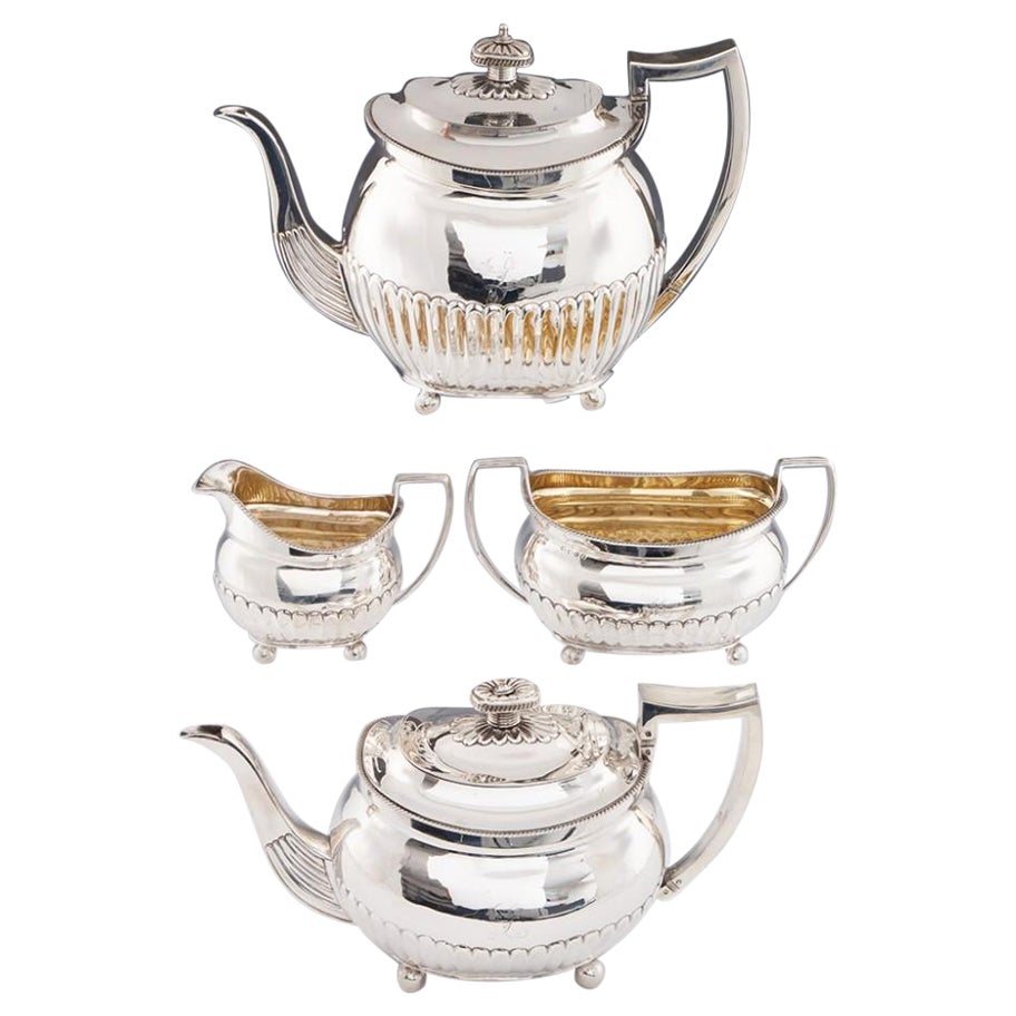 4 Piece George III Sterling Silver Tea and Coffee Service London, 1809 For Sale