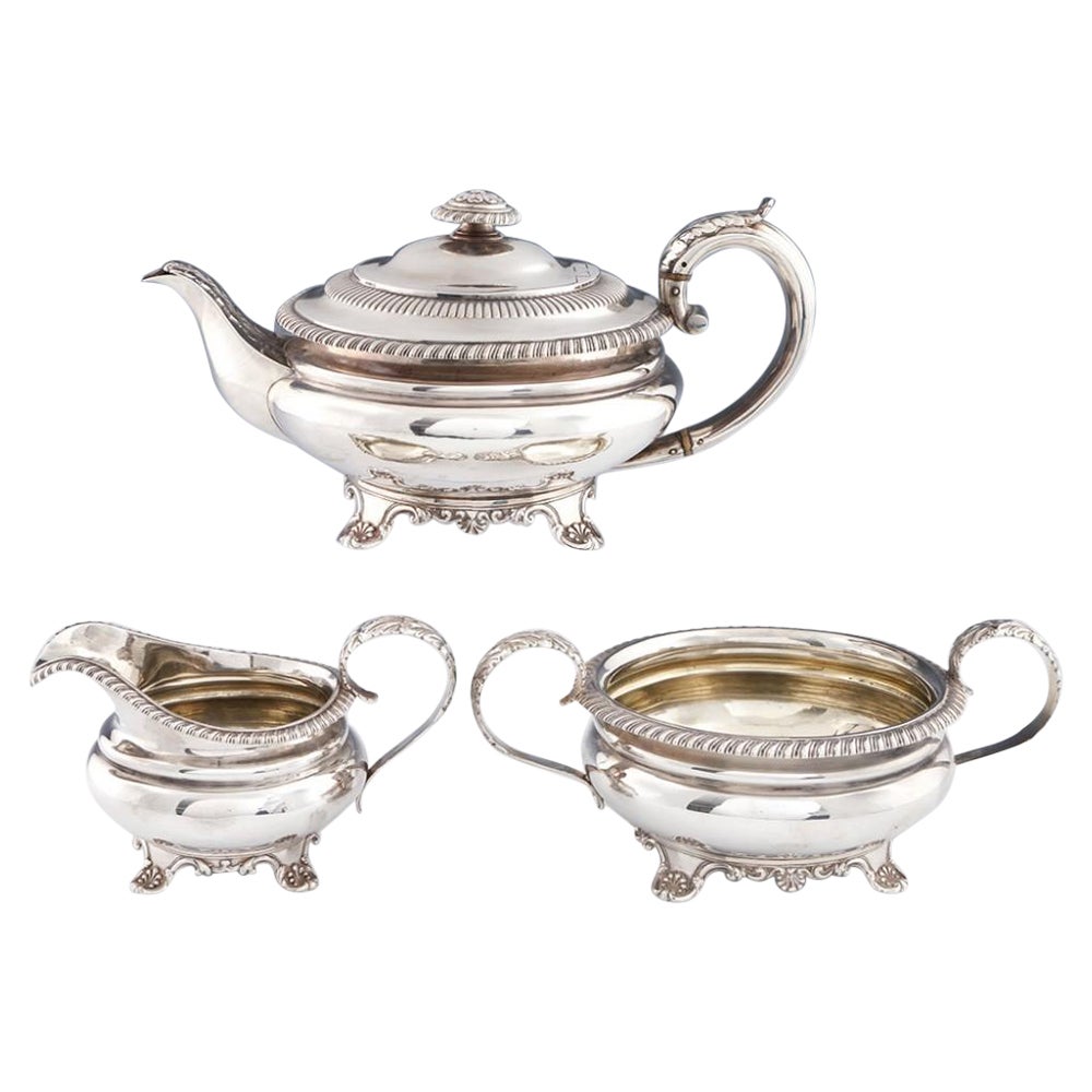 3 Piece George IV Sterling Silver Tea Set London, 1825 For Sale