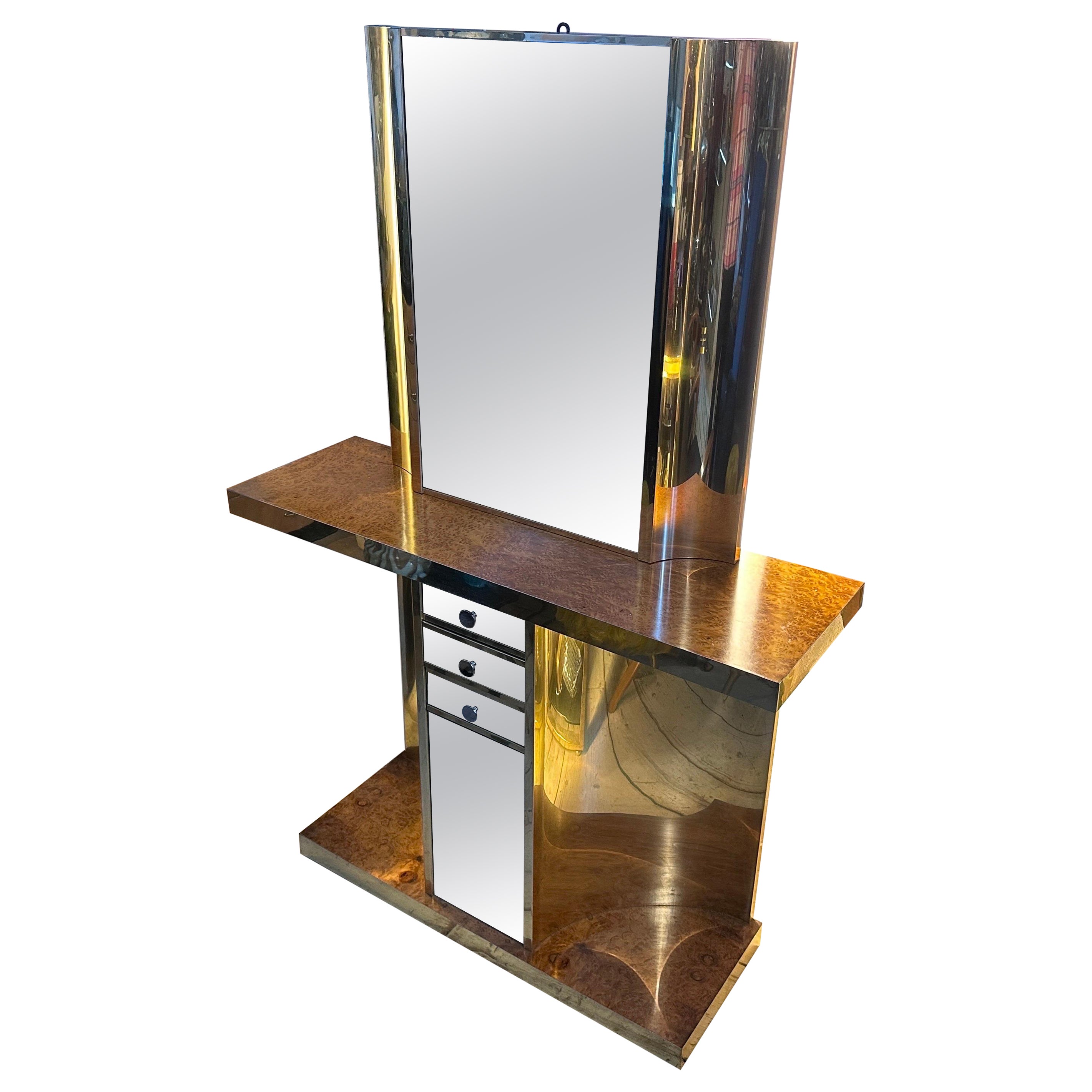 1970s Willy Rizzo Style Mid-Century Modern Italian Console and Mirror
