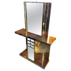 Vintage 1970s Willy Rizzo Style Mid-Century Modern Italian Console and Mirror