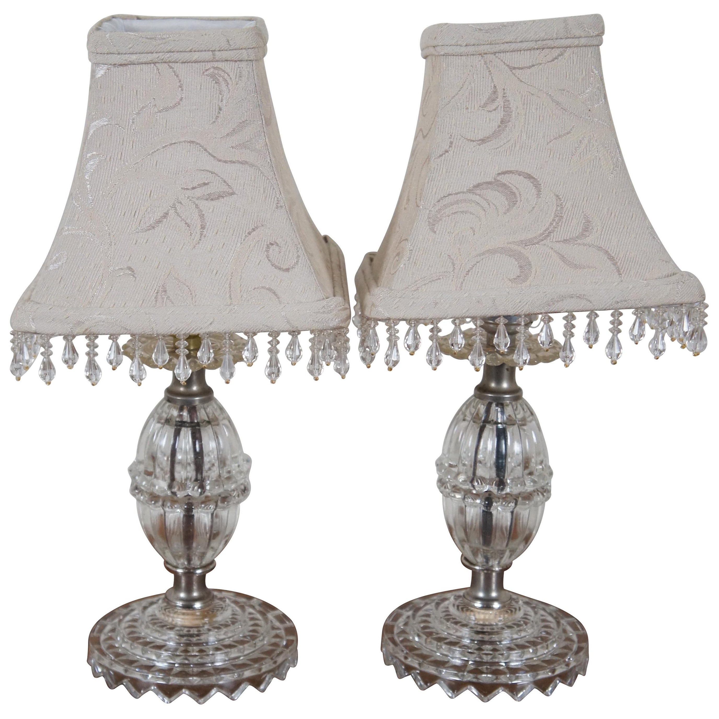 2 Midcentury Pressed Glass Vanity Bedside Budoir Table Lamps MCM For Sale