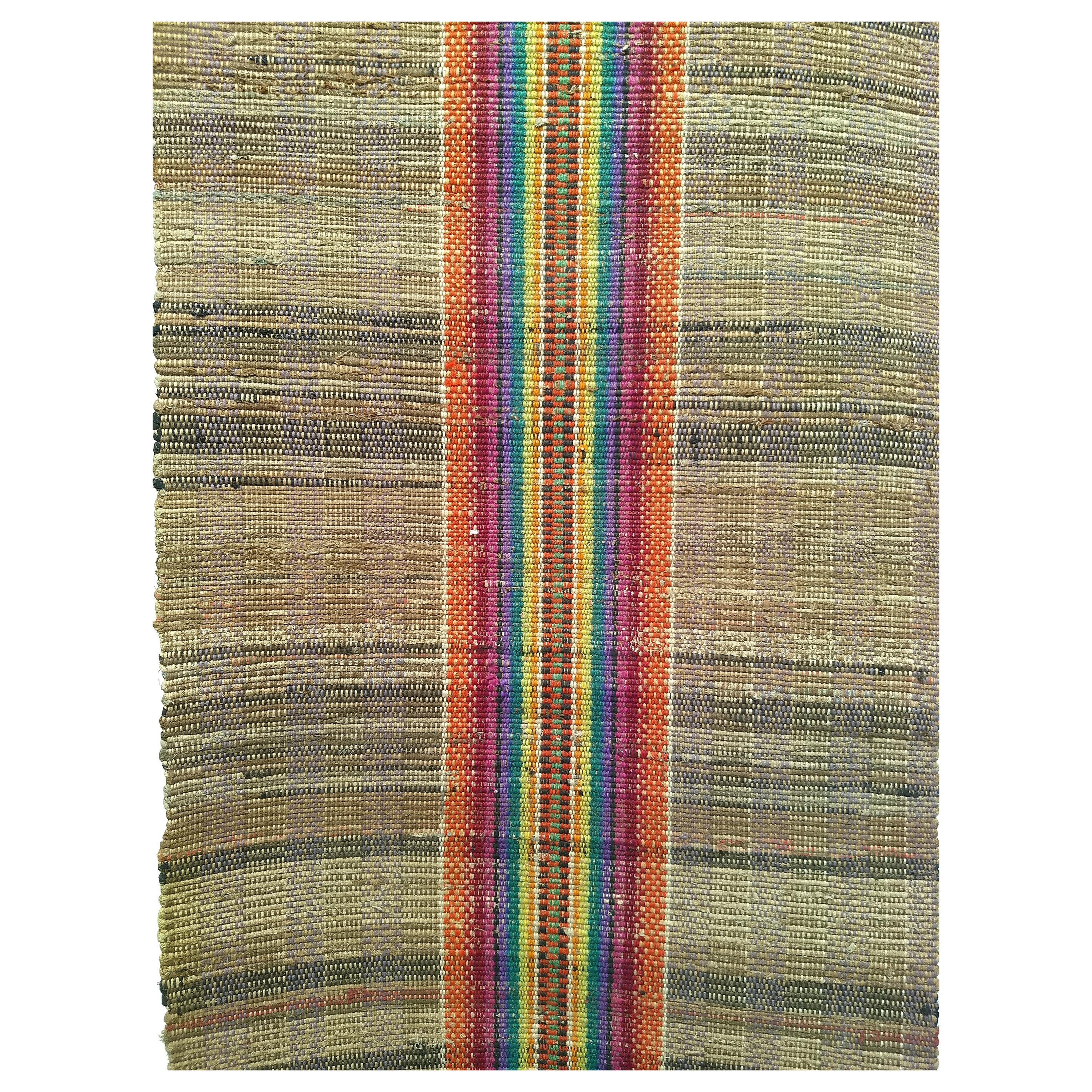 Vintage American Rag Runner in Taupe with Rainbow Colors Stripe Pattern