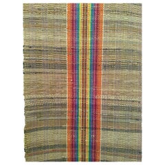 Vintage American Rag Runner in Taupe with Rainbow Colors Stripe Pattern