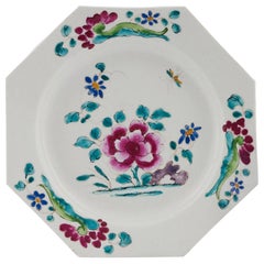 A Bow Porcelain Famille Rose Octagonal Plate, c1760