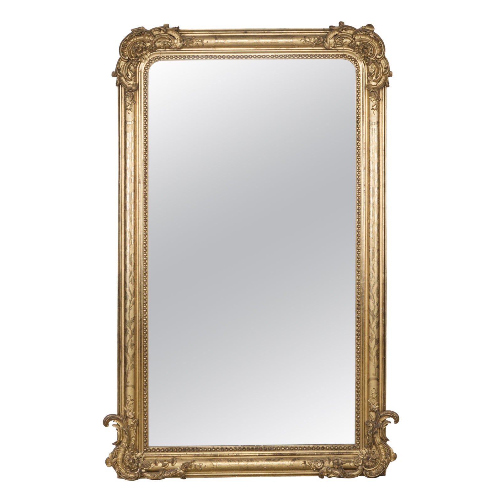 Majestic Large Antique French 19th C Gold Gilt Louis Philippe Mirror, 1850s For Sale