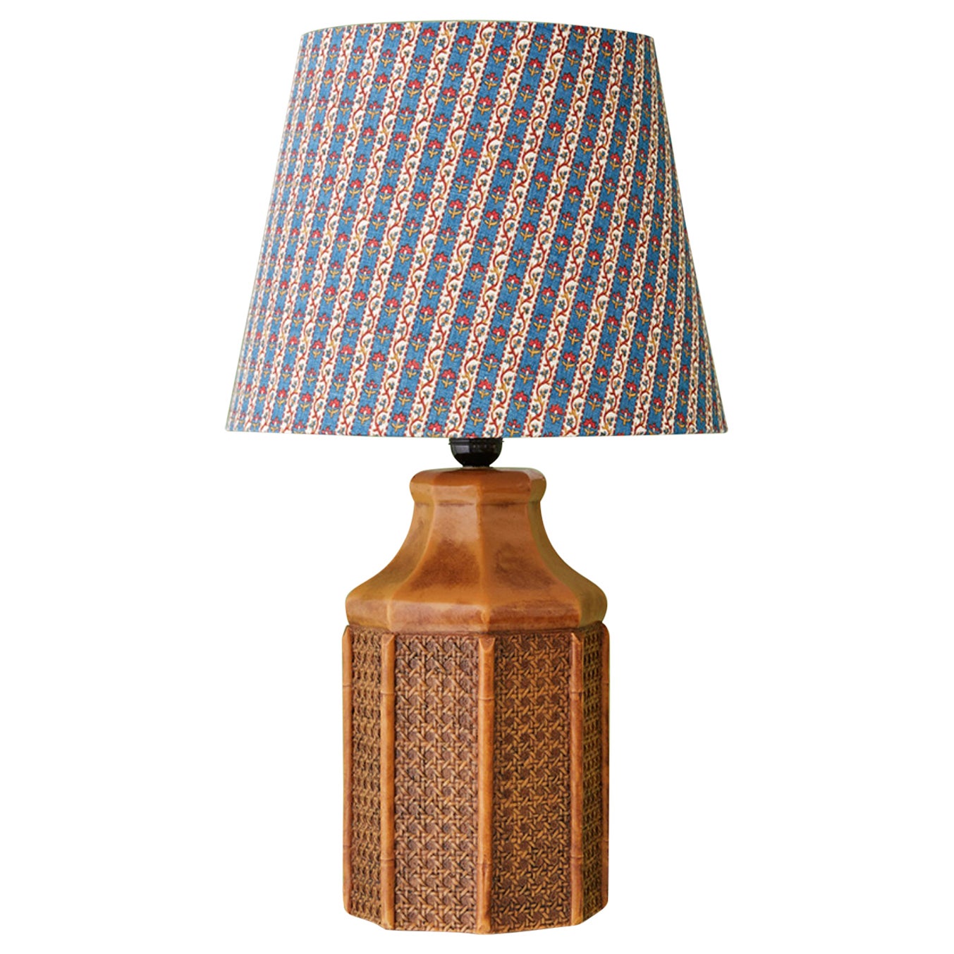 Vintage Table Lamp with Bamboo and Cane Webbing Details, France, 20th Century For Sale