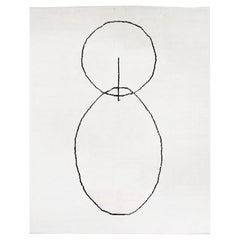 Tapis abstrait blanc à design noir fait à la main en Hempe