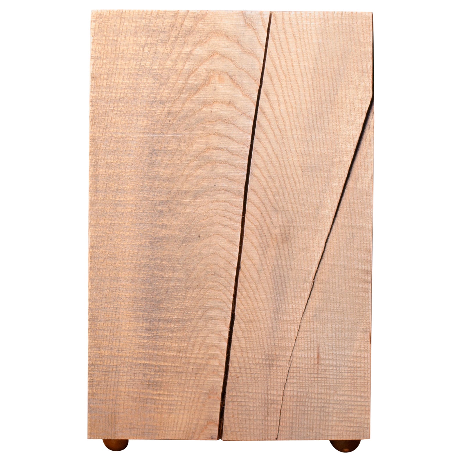 Wood Block Side Table, Solid Ash, Brass Feet