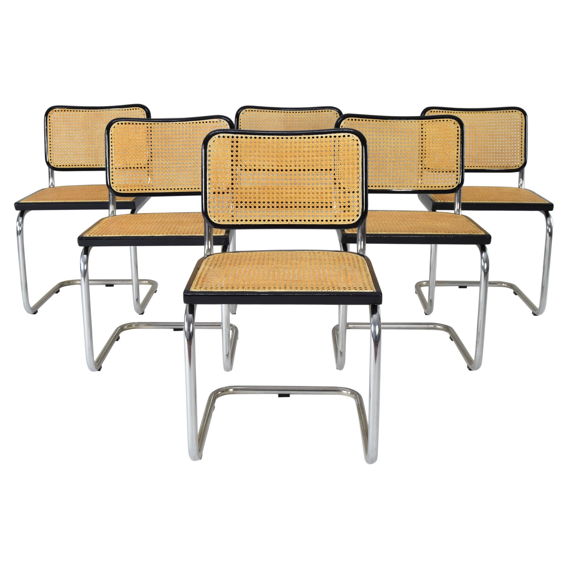 Set of Six Mid-century Italian Modern Marcel Breuer Cesca Chairs 70s