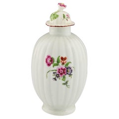 Worcester Porcelain Ribbed Lidded Tea Canister, c1780