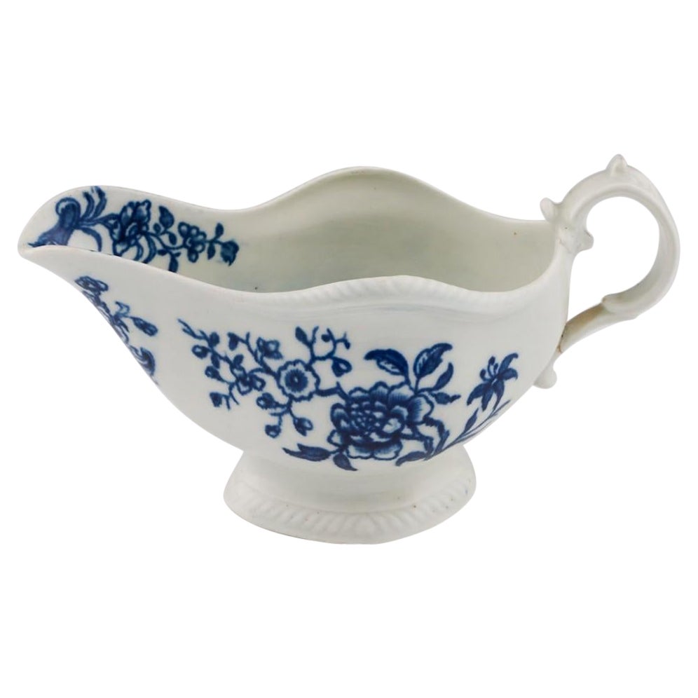 Rare Worcester Porcelain Sauce Boat with Early Flowering Plants Pattern, c1762 For Sale