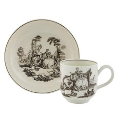 A Worcester Porcelain Hancock L'Amour Print Coffee Cup and Saucer, c1760