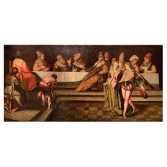 Antique " Scene of a Feast ", Venice, 2nd Half of the 16th Century