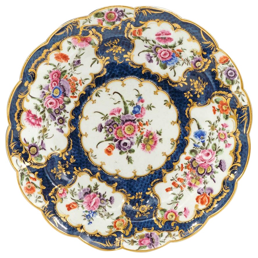 Plat à Junket en porcelaine de Worcester à échelle bleue, vers 1770