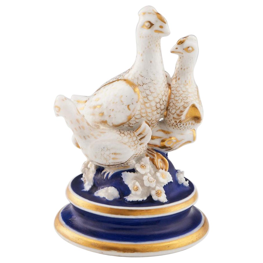 Exceptionally Rare Chamberlains Worcester Pea Hen and Chicks, c1821 For Sale