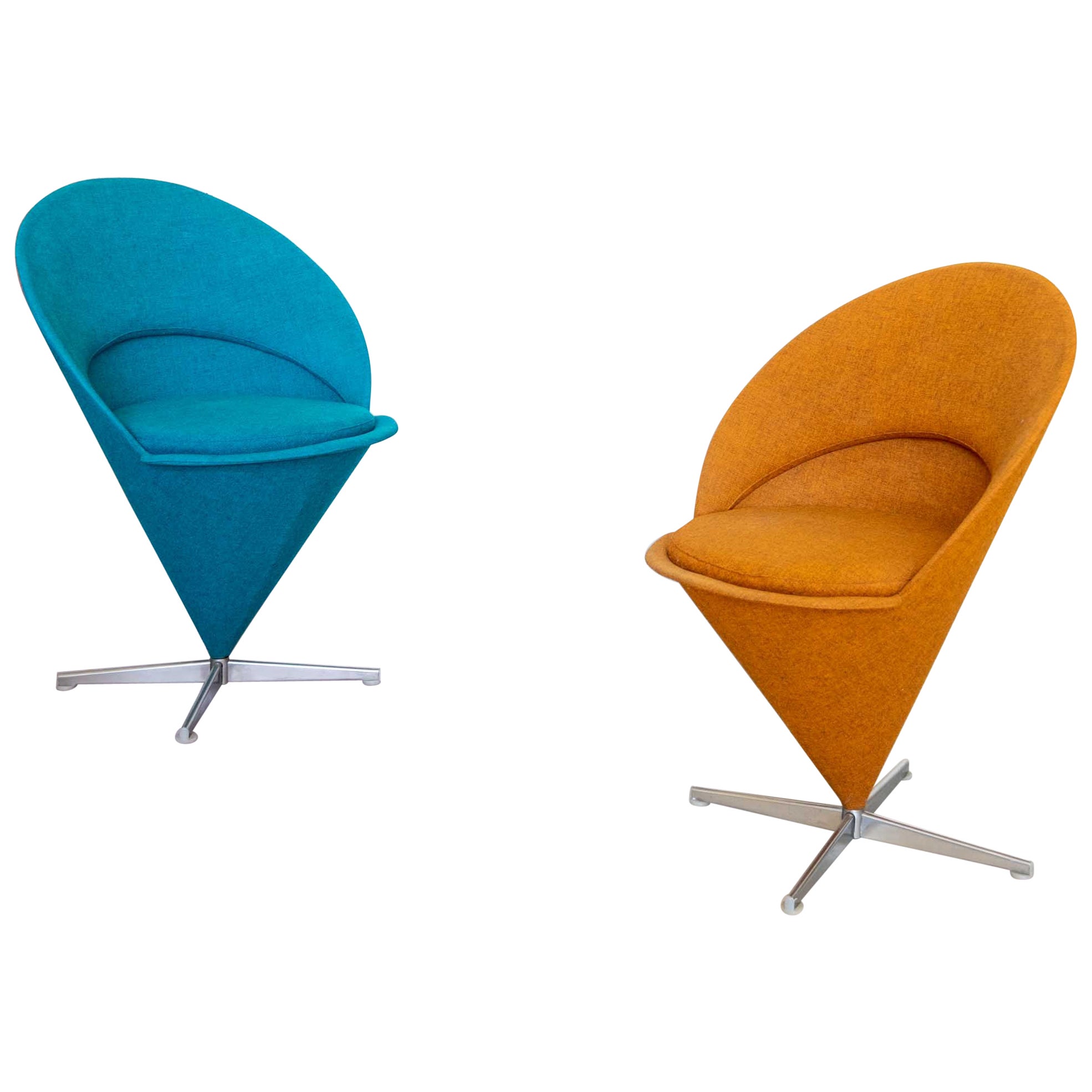 Verner Panton "Cone" Chairs in Blue and Orange, 20th Century