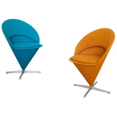 Vintage Verner Panton "Cone" Chairs in Blue and Orange, 20th Century
