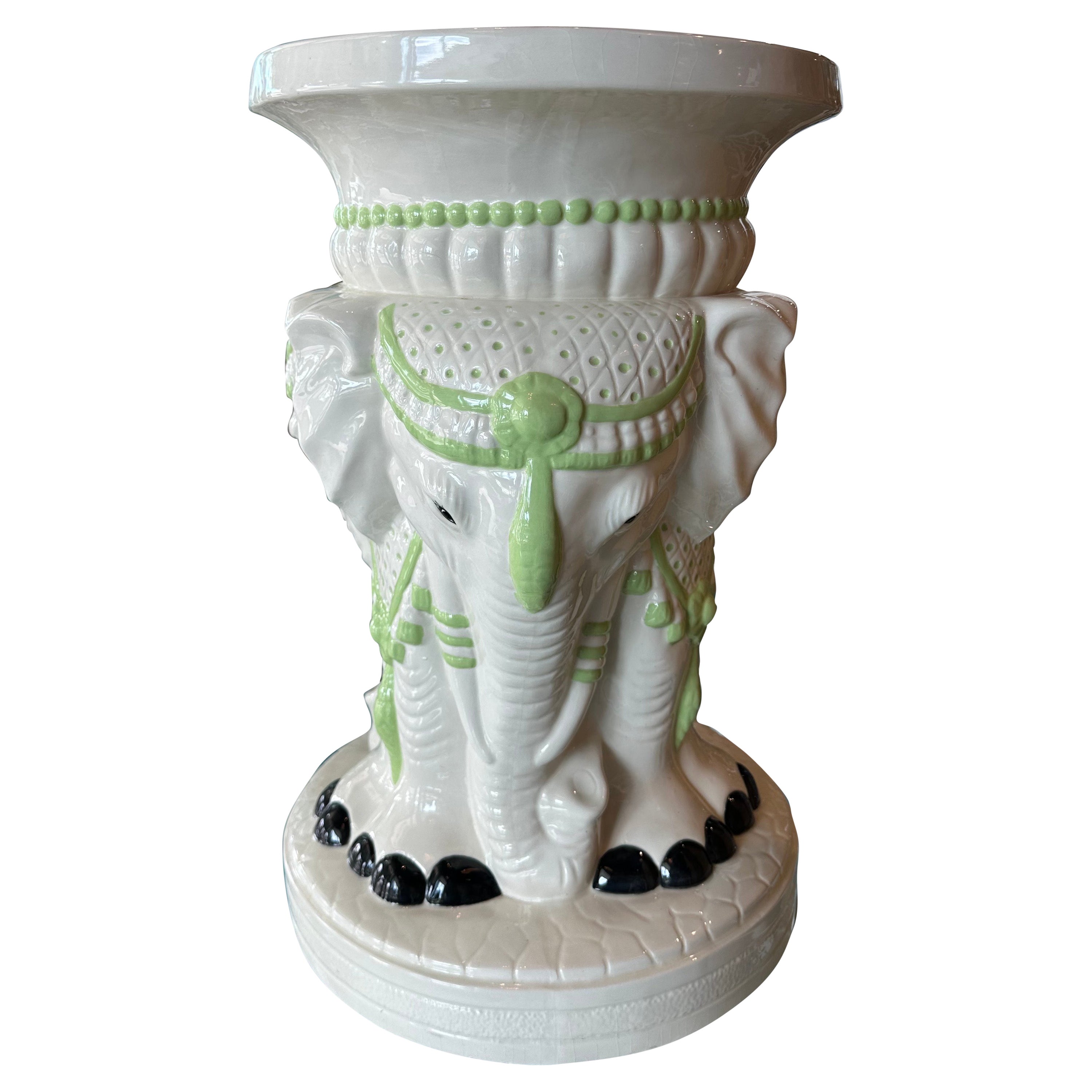 Vintage Palm Beach Ceramic Elephant Garden Stand Stool Side End Drink Table 