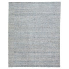 Modern Apadana's Groove Bamboo/Silk Handmade Rug in Light Blue