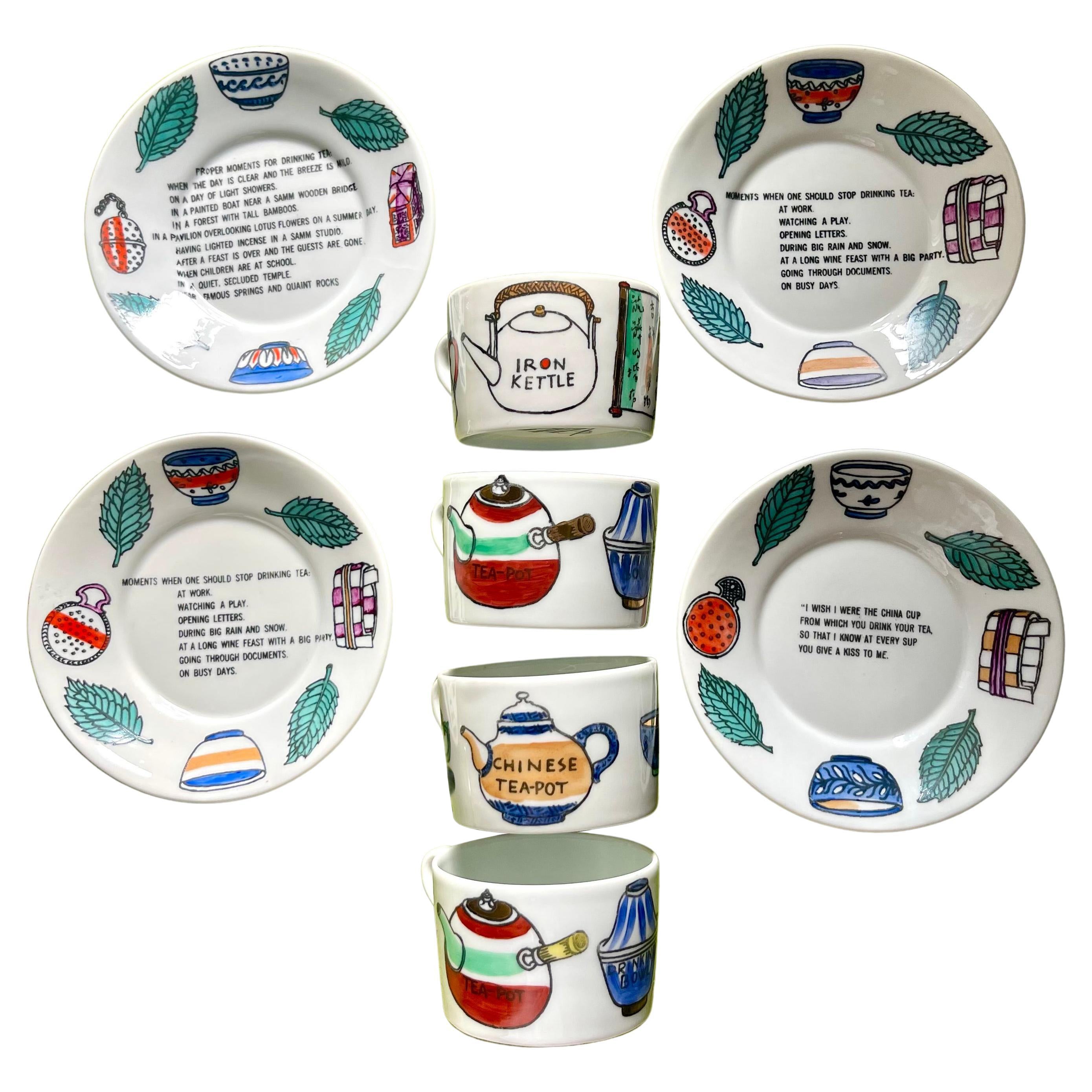 Fornasetti Juego de té de ocho piezas pintado a mano de la serie "Arte di Bere en venta