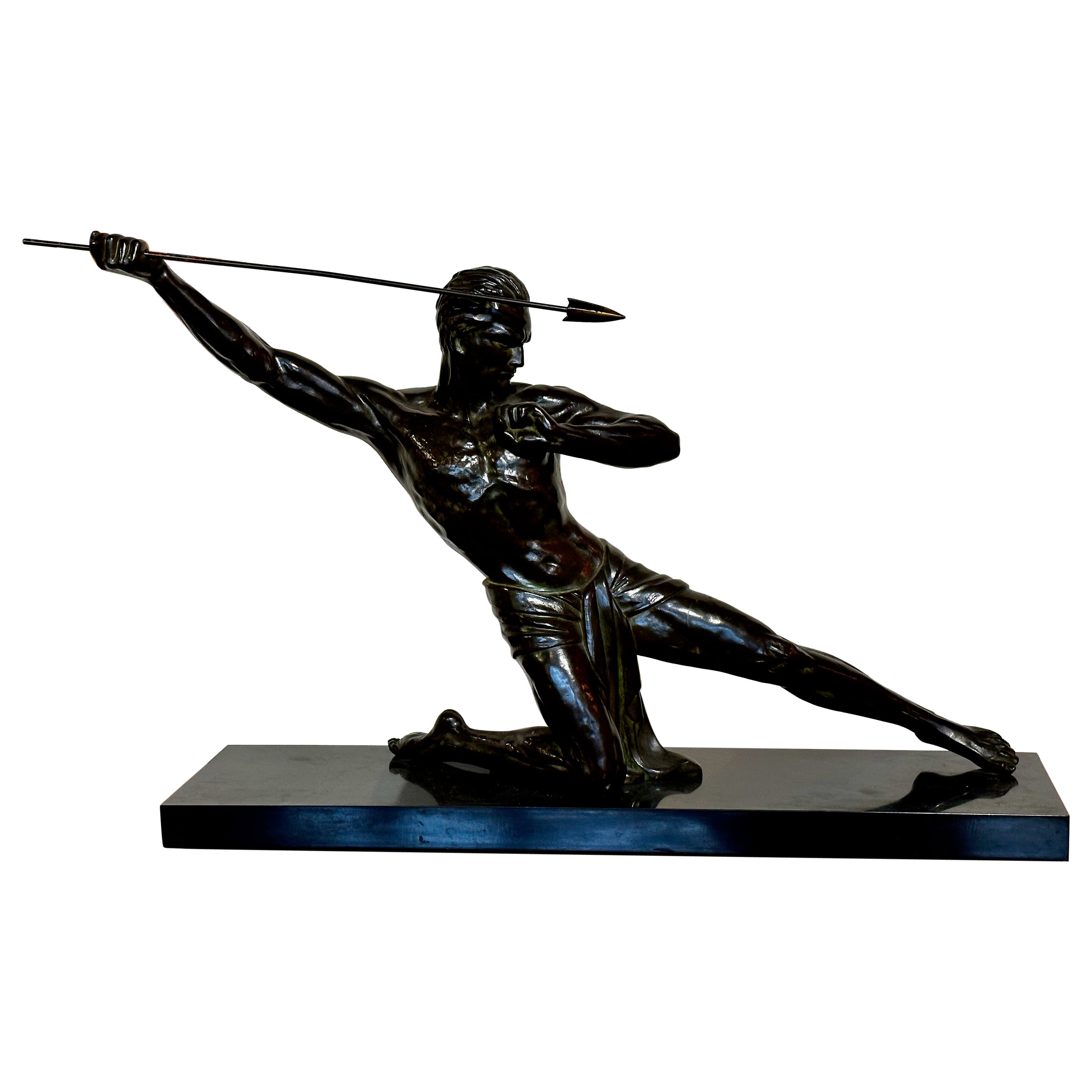 Flacon de guerrier Javelin en bronze Art Déco de P. Hugonnet, France, années 1930 en vente