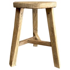 Vintage Reclaimed Elm Wood Round Stools