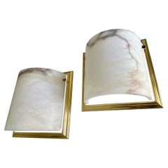 Pair Lightolier Alabaster Brass Sconces