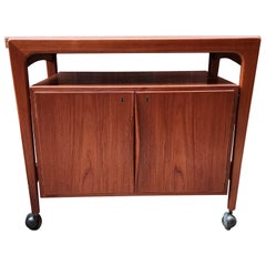 Danish Teak Rolling Bar with Flip Top