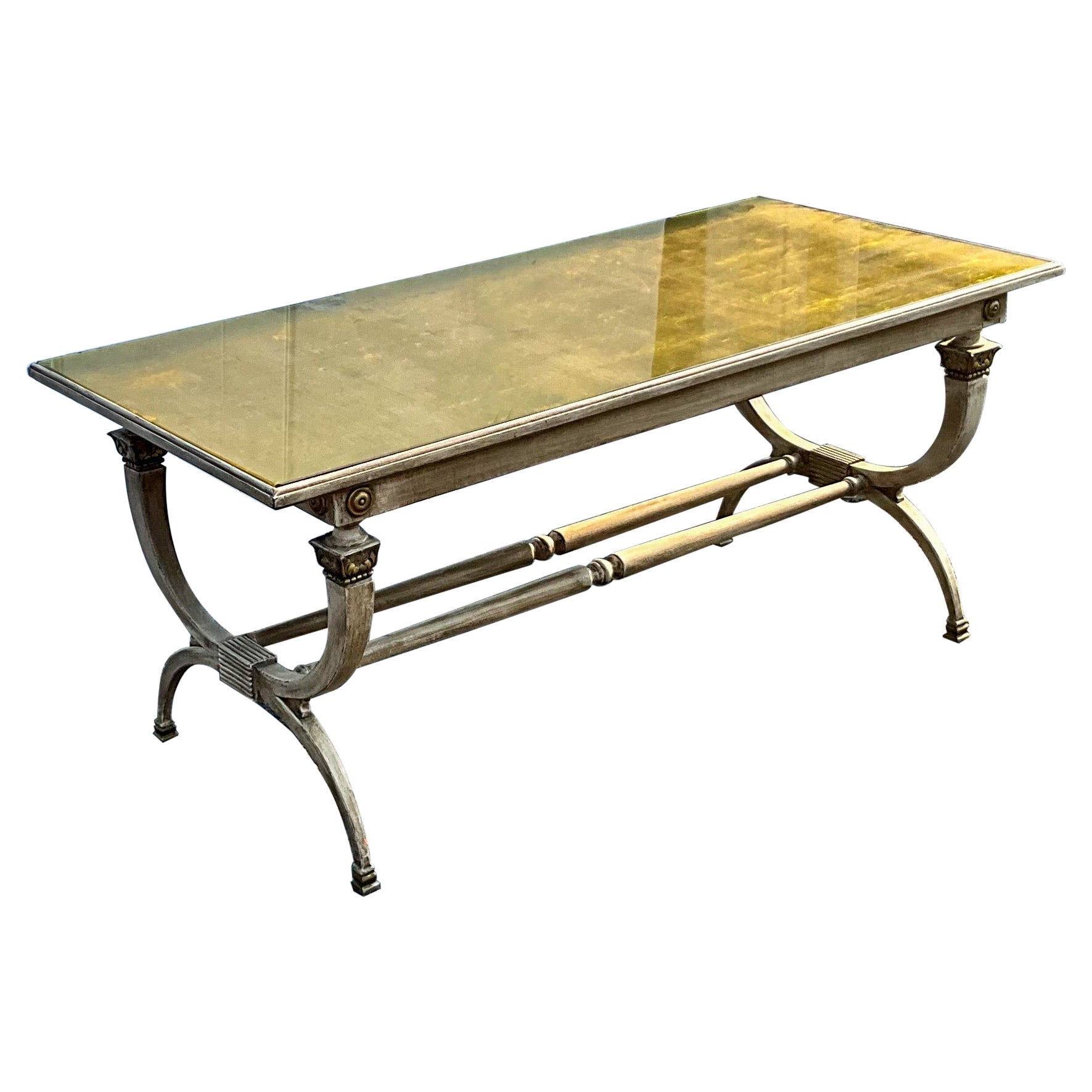 Neo-Classical Style Painted Coffee Table W/ Gold Leaf In The Manner of Jansen For Sale