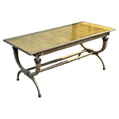 Vintage Neo-Classical Style Painted Coffee Table W/ Gold Leaf In The Manner of Jansen