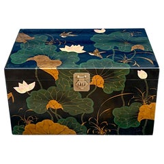 Asian Style Black Lacquer and Lotus Blossom Trunk / Table Att. Maitland-Smith