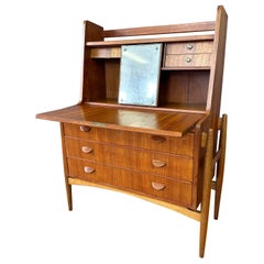 Vintage Danish Modern Teak and Oak Drop-Front Secretary Desk or Vanity, 1951