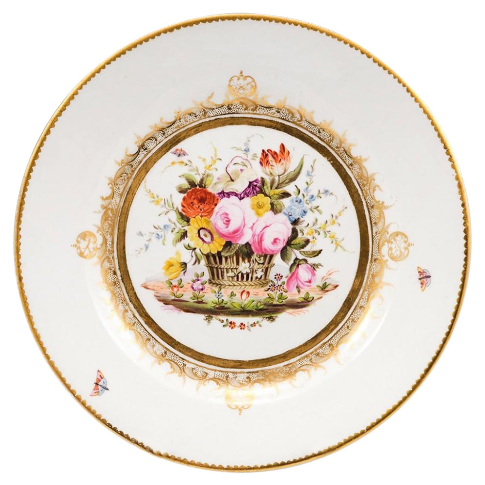 A London Decorated Swansea Porcelain Plate of Burdett Coutts Type, 1815-17 For Sale