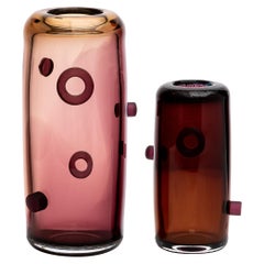 Einzigartige mundgeblasene, frei geformte Glasvase mit Turm in melangefarbenen Erdtönen