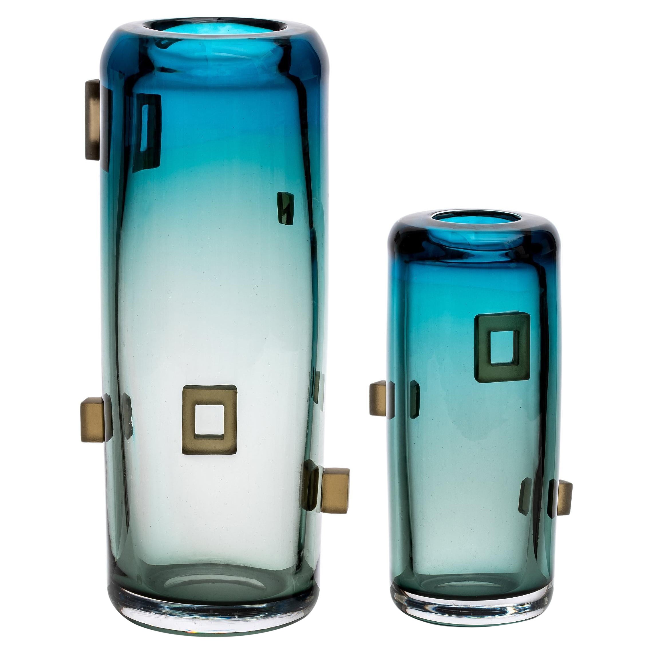 Unique mouthblown freeform glass small tower vase in melange colours