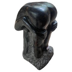 Vintage Sculpture by Bruno Quoilin 'xx' Female Nude, Black Marble Sculpture