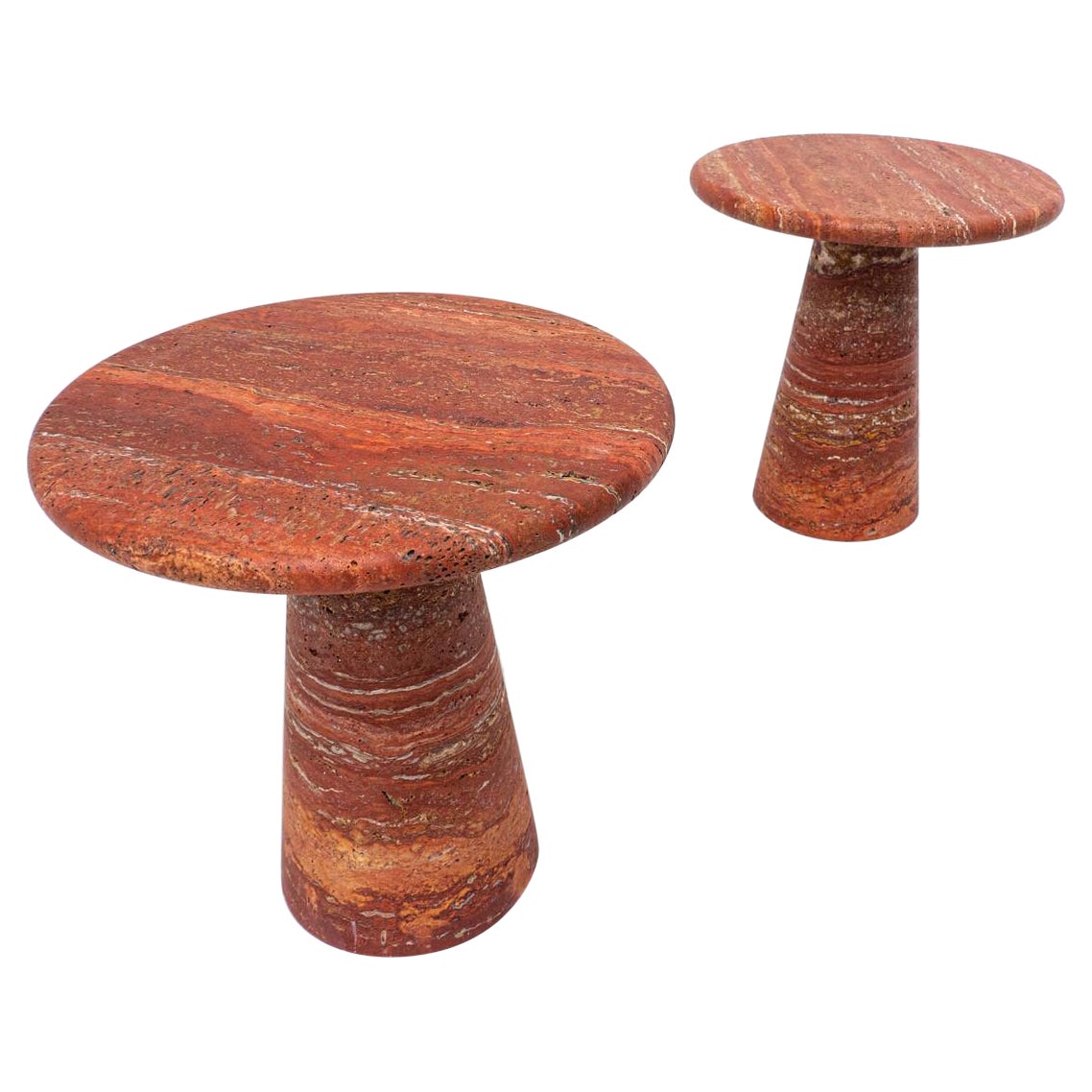 Contemporary Pair of Italian Red Travertine Side Tables