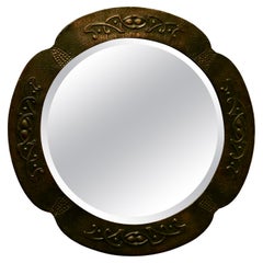 Beautiful Art Nouveau Round Copper Wall Mirror