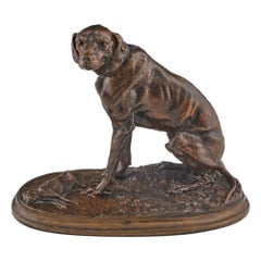 Antique Pierre Jules Mene Bronze Sitting Hound, c1860