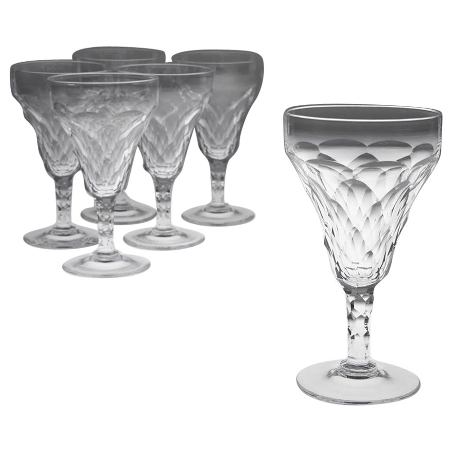 Set of Six Facet Cut Red Wine Goblets, Early 20th Century