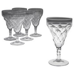 Antique Set of Six Facet Cut Red Wine Goblets, Early 20th Century